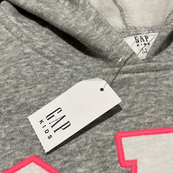 GAP kids cozy kangaroo pouch hooded sweater neon pink accented letters - Picture 3 of 10